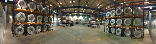 warehouse full of lauminum coil on racks