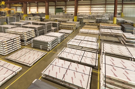 aluminum sheet stock in a warehouse
