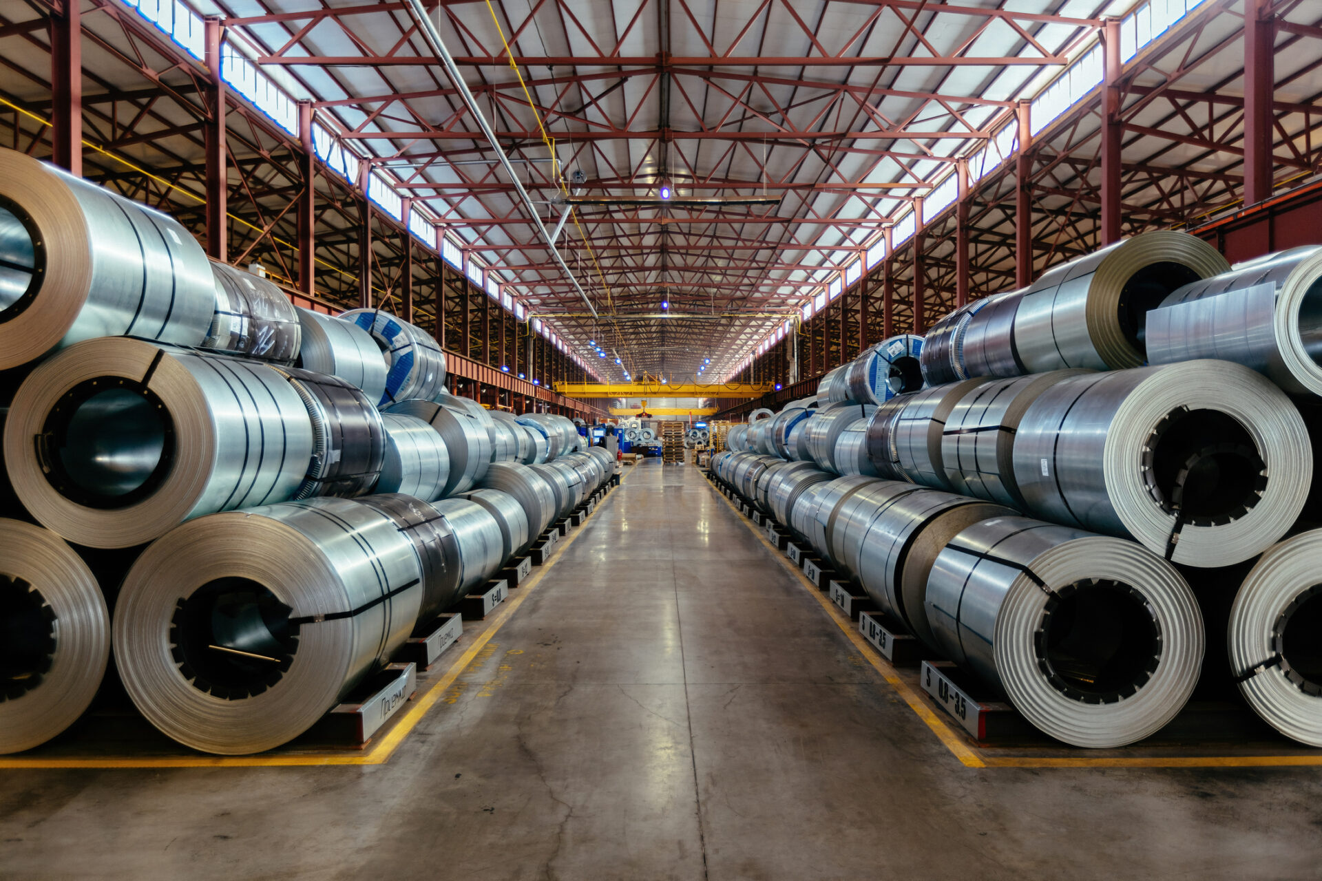 processed aluminum coil stock inside a warehouse