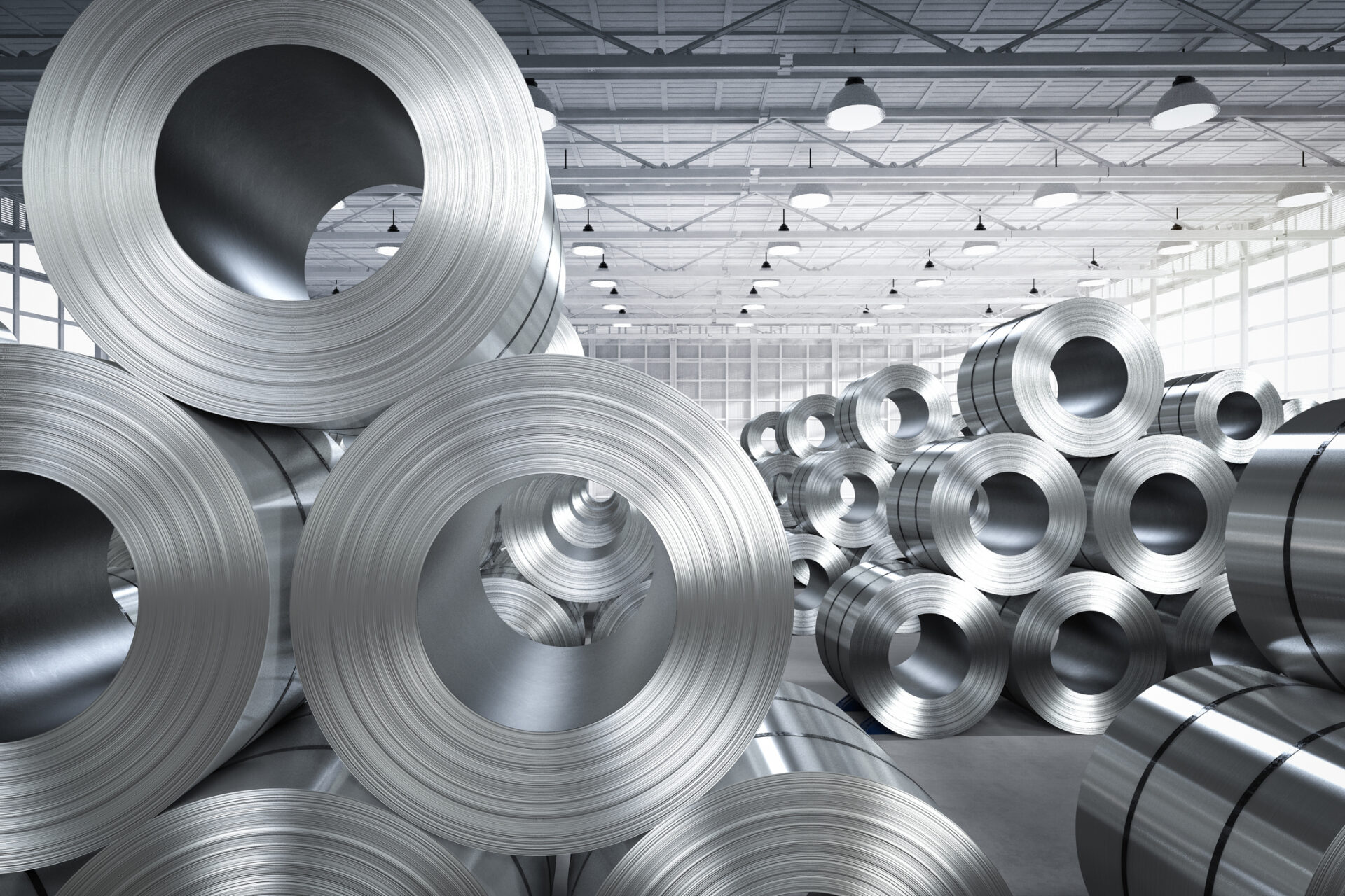 aluminum coil stock in a warehouse