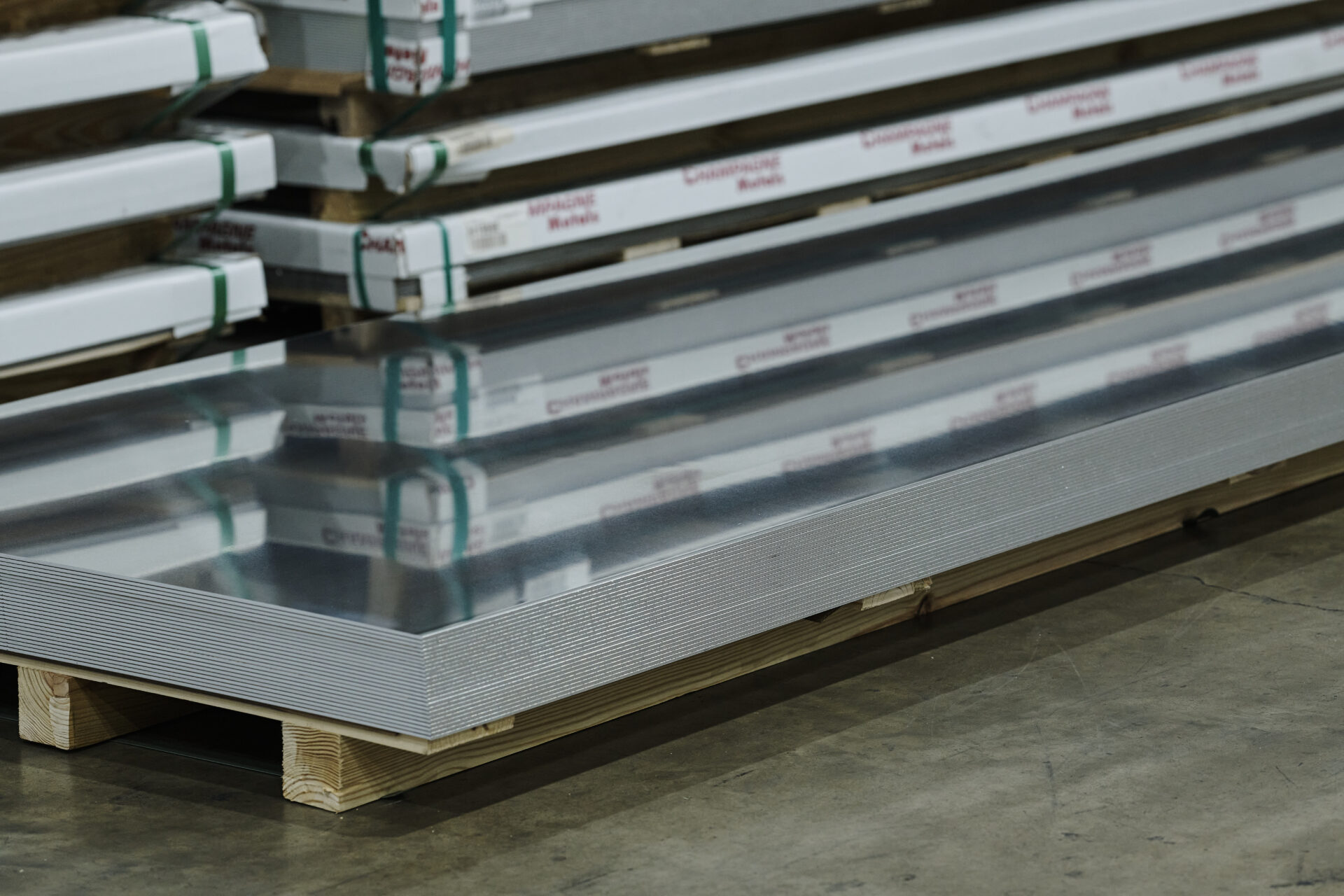 stack of aluminum sheet on a pallet